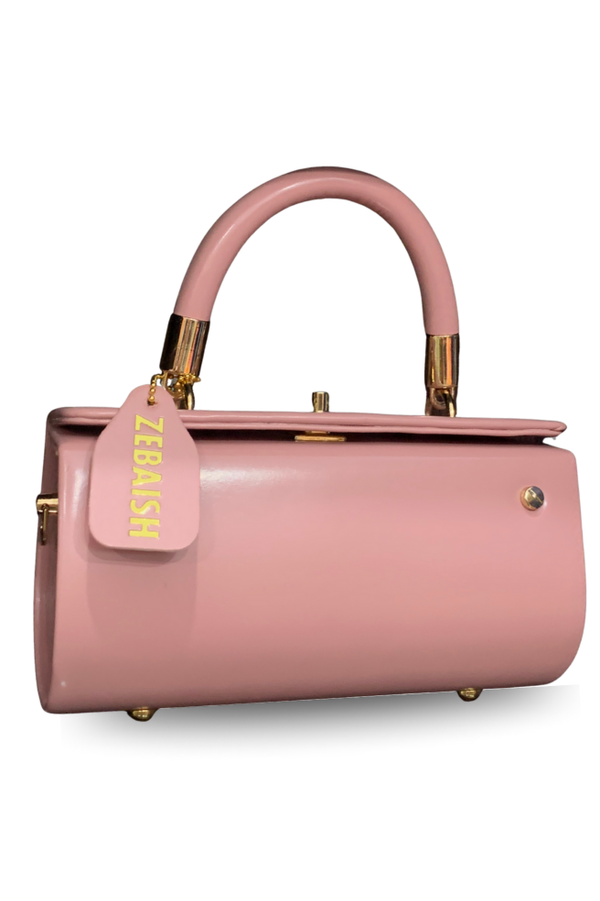 Glossy Maroon Black Pink Structured Handbag