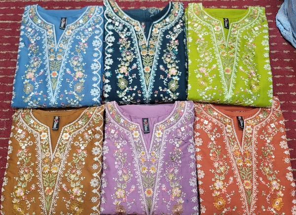 Embroidered Cotton Suit with Floral Dupatta