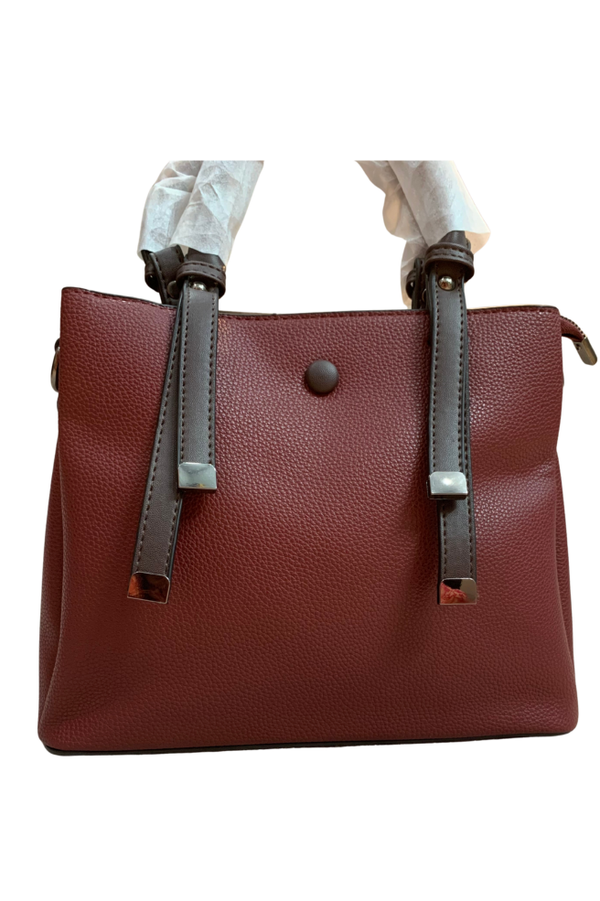 Maroon Leather Bag with Dark Brown Straps
