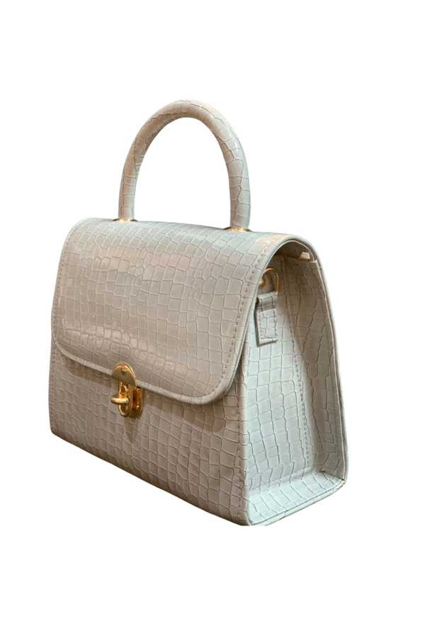 Black Croc-Embossed Luxe Shoulder Bag