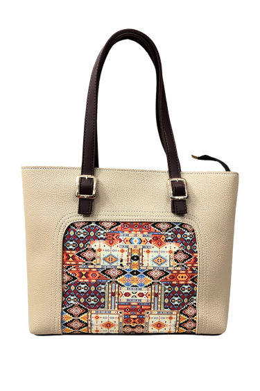 Cream Leather Bag with Colorful Patch