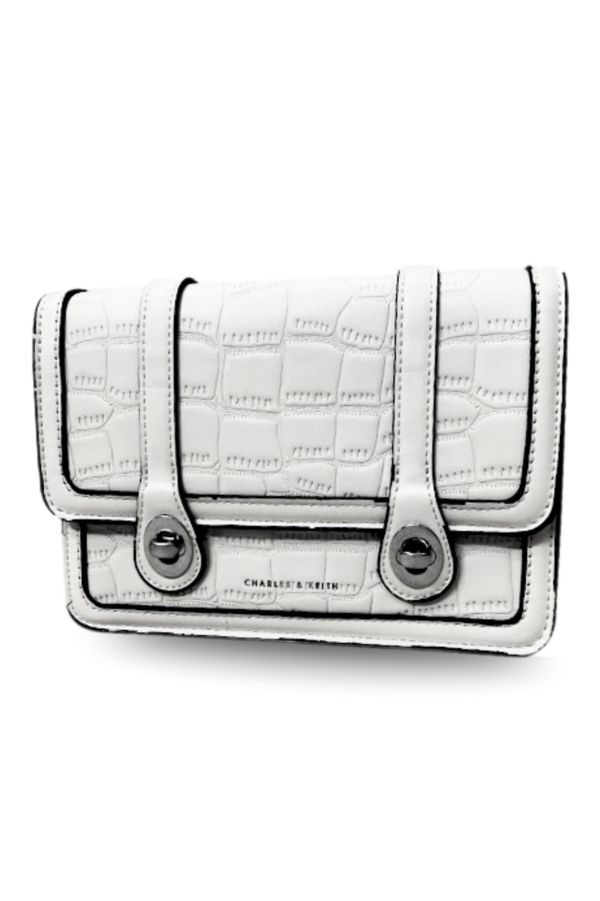 White Croc-Textured CHARLES & KEITH A+ Clutch