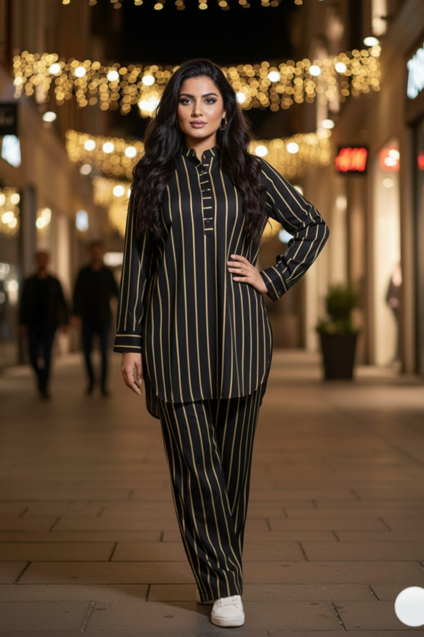 Elegant Ban-Line Striped Co-Ord Set