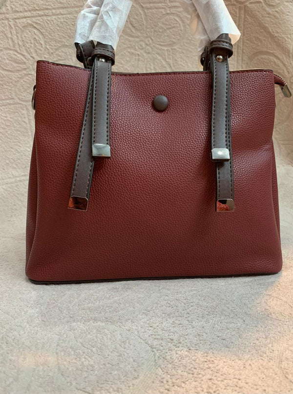 Maroon Leather Bag with Dark Brown Straps
